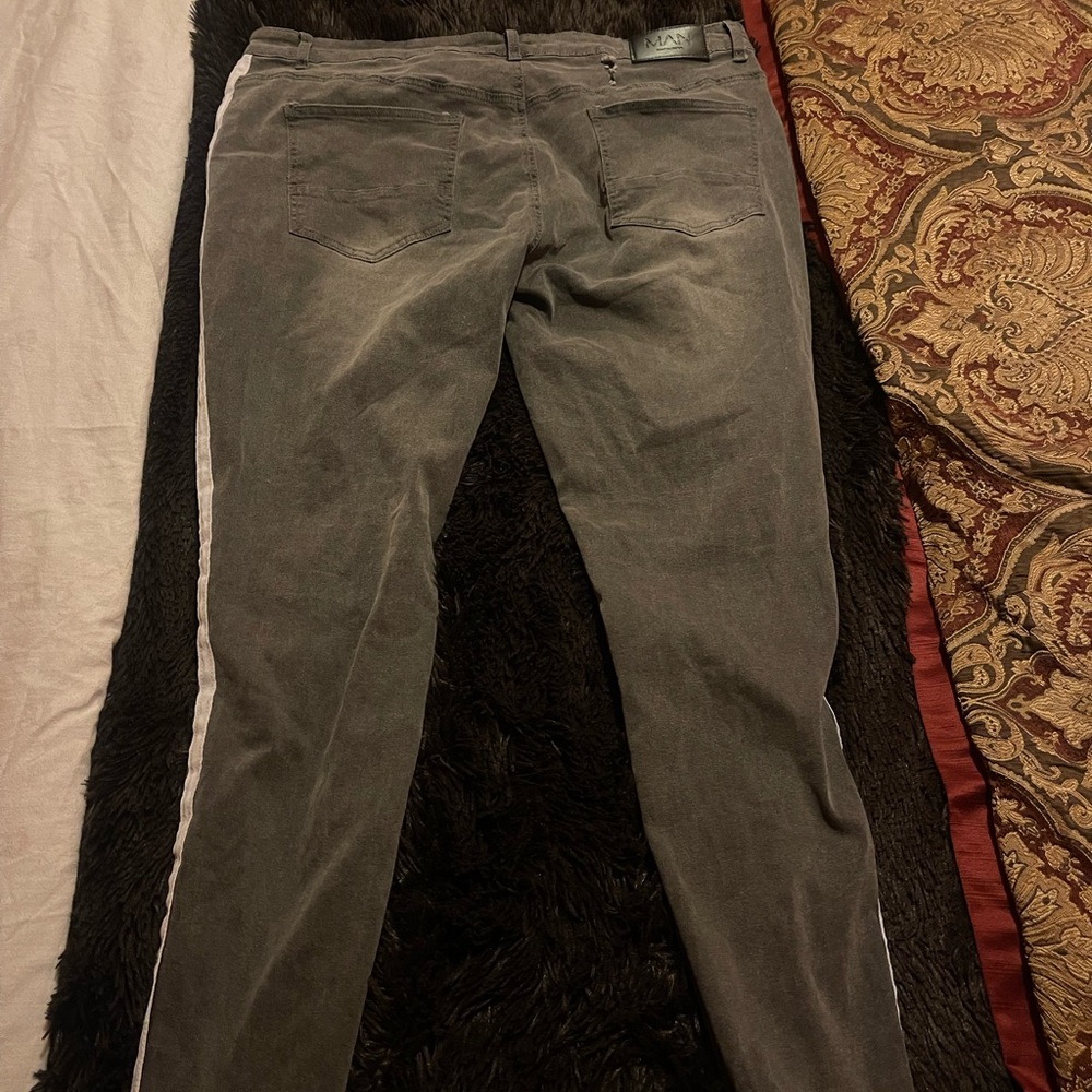 Men's Gray Corduroy Pants with White Stripe